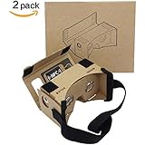 Google Cardboard, 2 Pack VR Headsets 3D Virtual Reality Glasses Box with Clear 3D Optical Lens and DIY Comfortable Head Strap Nose Pad for All 3-5.5 Inch Smartphones (Upgrade 1.0, 2 Pack)