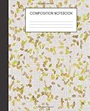 Composition Notebook: Faux Linen And Leaves Pattern College Ruled Notebook Lined School Journal