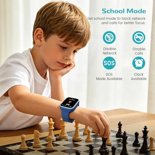 SWGOTA Children's Smartwatch, Children's Smartwatch with 4G Video Call/GPS, Voice Chat/School Mode/Whatsapp/WiFi/SMS/SOS/Pedometer/5 Sports Modes, IP68 Waterproof Gift for Girls Boys, Blue