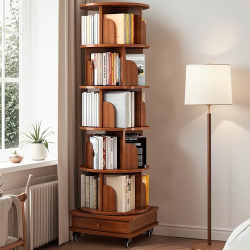 Estante para Livros, Estante Livreiro Giratória 360 Graus, Estánte Giratória, 5 Andares Estanté Girátoriá Livrós, Estanté Livros com Destacável Nichós, Livreiro Estánte Livrós, Base com gavetas