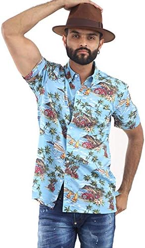 Brooklyn Mens Hawaiian Holiday Shirt Casual Smart Designer Navy White Short Sleeve Comfy Size M - XXL