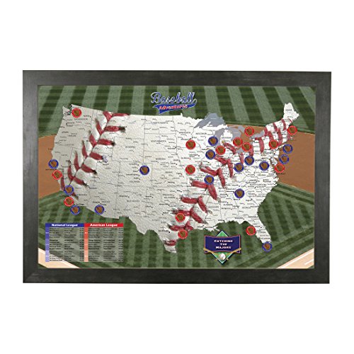 Baseball Adventures Push Pin Travel Map with Rustic Black Frame and Pins - 27.5 inches x 39.5 inches