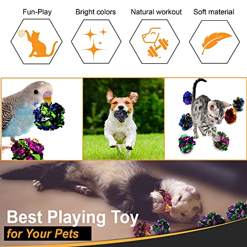 SunGrow 24 Pcs Ferret Mylar Crinkle Balls Toys, 2" Soft Play and Chase Indoor Toys for Exercise