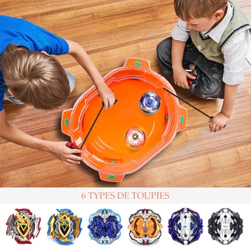 Burst Arena Set, 6 Spinners and 2 Pitchers, Stadium Battle for Children from 6 Years, Game Gift for Boys Orange