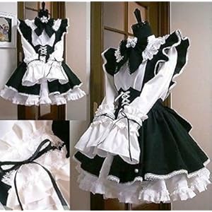 高級 本格志向 メイド 服 ゴスロリ 萌え コスプレ 衣装 フリル ロリータ カチューシャ 付き