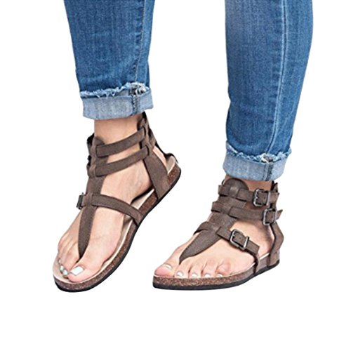 BSGSH Womens Flip Flop Roman/Gladiator Ankle Wrap Cutout Flat Sandal Fisherman Sandal (7 B(M) US, Brown)