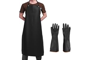 Waterproof Rubber Vinyl Apron & Heavy Duty Latex Gloves, DaKuan Ultra Lightweight Resist Strong Acid, Alkali and Oil Apron & 