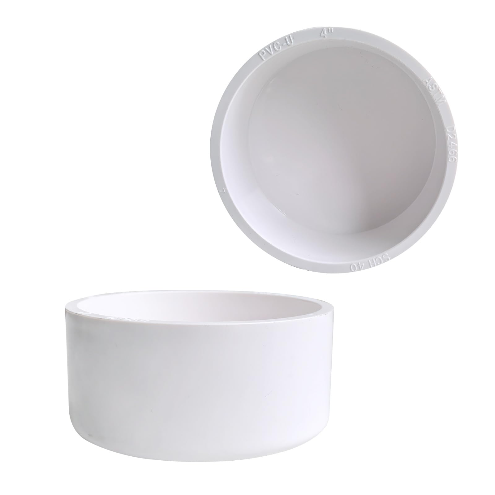 Photo 1 of TALEGEN 2 Pack 4" PVC Pipe End Cap Fitting (Fits 4.5" OD), 4 inch PVC Slip-On Cap Fitting Schedule 40, White SCH 40