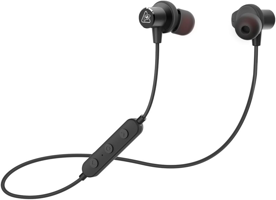 Bluetooth Headphones Sport, RAVEtone Wireless In-Ear Noise Cancelling Earphone Secure Fit Rich Bass HD Stereo Earbuds w/ Mic Hands-free Calling Magnetic Neckband Headset for Running Gym Exercise Black