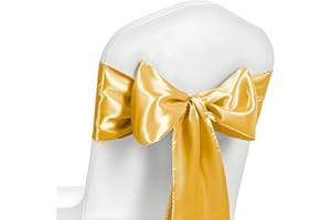 MAGTOWNE Gold Satin Chair Sashes 50 Pack Universal Ribbon Knots Gold Chair Bows for Party Wedding Reception Ceremony Baby Shower Banquet Decorations