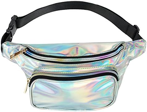 FZGJ Fanny Pack-PU Waterproof Rave Festival Hologram Travel Waist Bag (Silver-02)