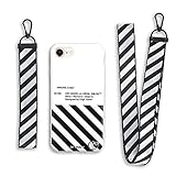 RawthenticNYC Hypebeast Designer x Street Fashion Case - Slim Flexible TPU Durable Protective Cover with Designer Lanyard for iPhone 7 & 8 (White & Black)