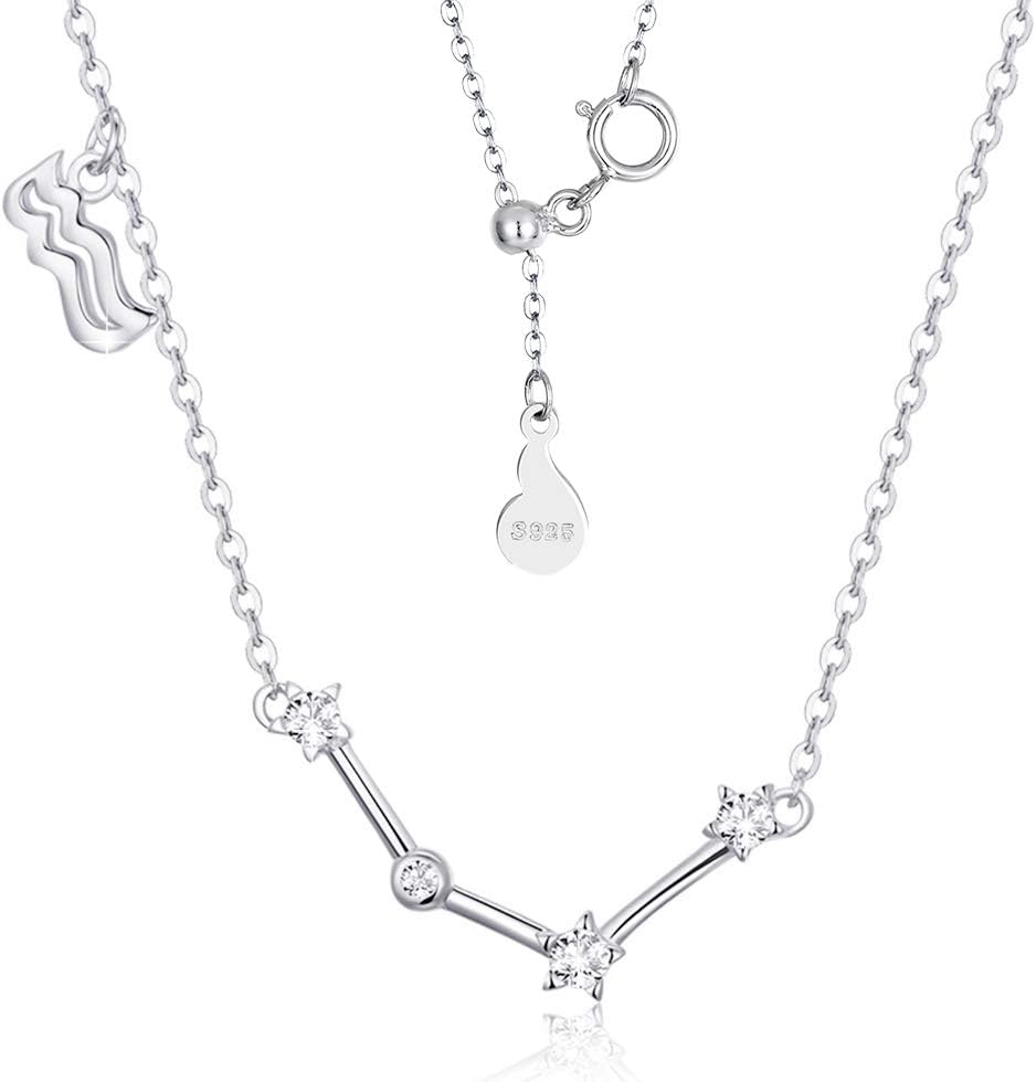 SIMPLGIRLMother's Day Gift-Women's 12 Horoscope Necklace 925 Sterling Silver Mum Silver Necklace Zodiac Sign Constellation Necklace Astrology CZ Pendant Necklace Star Necklace Birthstone Necklace Birthday Gift