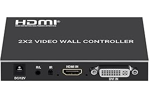 COMIDOS 2x2 HDMI Video Wall Processor, Ultra HD 4 Channel DVI TV Wall Video Controller, 180° Rotating HDMI Splicing Display Processor with RS232 and IR Remote Control