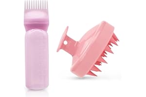 Root Comb Applicator Bottle and Scalp Massager Shampoo Brush Hair Coloring Dye for Home Salon Comb Applicators (Pink)