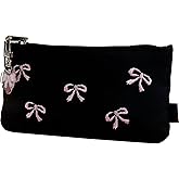 BlingKicks Black Bow Embroidery Pencil Case Pouch Organizer with Pins and Accessoriesm-Minimalist Large Capacity for Adults (Black+1 bow pendant)