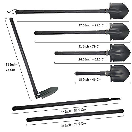 KEJIH 30-38 Inch Length Foldable and Heavy Duty Military Shovel and Pickax with Tactical Waist Pack for Camping Hiking - Thumbnail 3