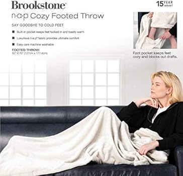 Amazon Com Brookstone Nap Cozy Footed Throw Blanket 50 W X 70 L Ultra Soft Fabric Keeps Your Body Warm With Extra Deep Pocket For Your Feet Reversible Machine Washable