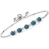 Gem Stone King 925 Sterling Silver Gemstone Birthstone and Lab Grown Diamond Tennis Bracelet for Women | Round 5MM and 2.5MM | Adjustable Bolo Design | Easy-On Easy-Off | Fully Adjustable Up to 9 Inch