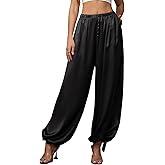 Perfashion Women Satin Pants Balloon Silk Dressy Harem Trousers Flowy Oversized Baggy Joggers Going Out Lounge