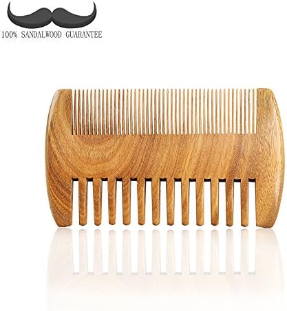 Beard comb,100% nature Sandalwood beard combs with case dual action fine & coarse teeth special for men care, perfect for use with Balms and Oils, Top Pocket Comb for Beards & Mustaches