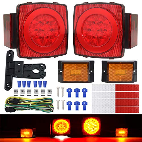 Linkitom Submersible Trailer Tail Lights Kit, Waterproof Square HALO LED Stop/Turn/Tail Lights with Wiring Harness for RV Marine Boat Trailer Snowmobile Under 80 Inch