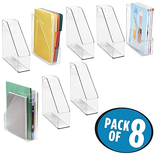 mDesign Plastic File Folder Bin Storage Organizer - Vertical with Handle - Holds Notebooks, Binders, Envelopes, Magazines - Container for Home Office and Work Desktops - 8 Pack - Clear - Thumbnail 2
