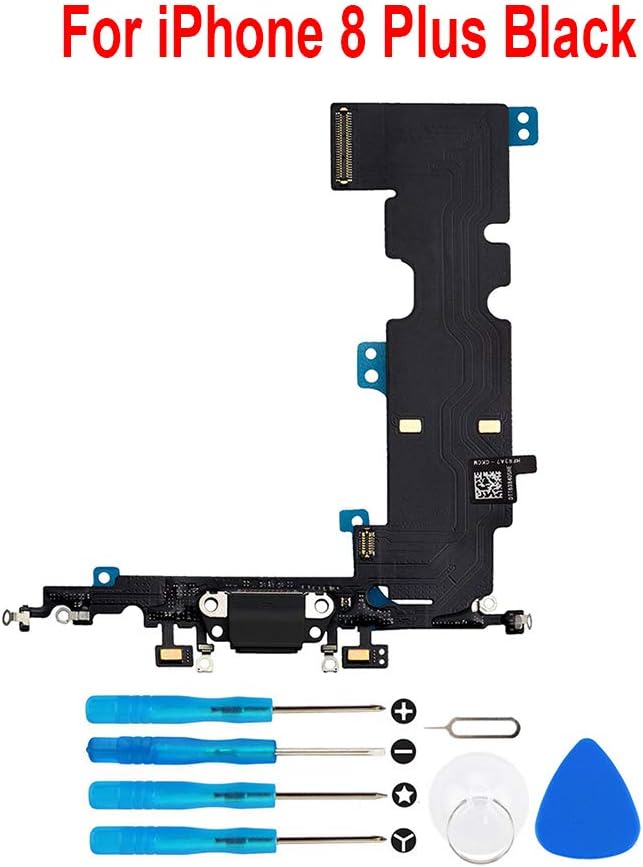 Eoneding Charging Port Replacement Kit USB Charging Charger Port Dock Connector Flex Cable Microphone Headphone Audio Jack Replacement Part for iPhone 8 Plus （Black）
