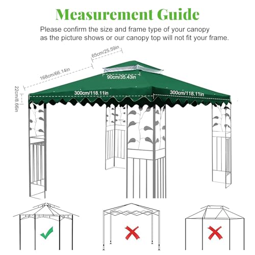 OKYUK Replacement Gazebo Roof with Breathable Mesh, UV Resistant, Stable Double Roof Construction, Waterproof, Includes Drainage Holes, Ideal for Garden Gazebos