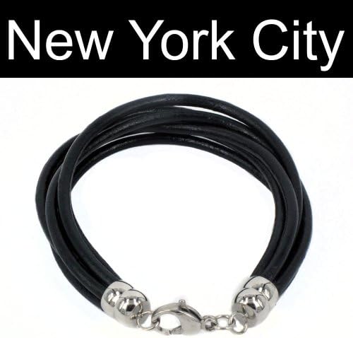 Black Leather Bracelet Wristband Cuff Lobster Clasp 6 Strand Twisted Cords