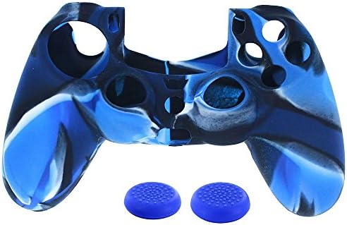 Tiean for Playstation PS4 Controller Handle +2PC Rocker Cap Soft Comfortable Anti Sweat Anti Sweat dust Prevention Silicone (Blue)