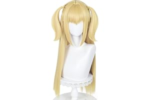 Wiggy Mermaid Long Blonde Wig for Misa Amane Cosplay, Long Straight Yellow Cute Kawaii Wig with Bangs + Cap for Halloween Costume