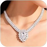 XSBODY Silver Necklace for Women, Statement Chunky Teardrop Rhinestone Choker Necklace for Women Elegant Pendant Choker Necklaces Trendy Jewelry Prom Party Gifts