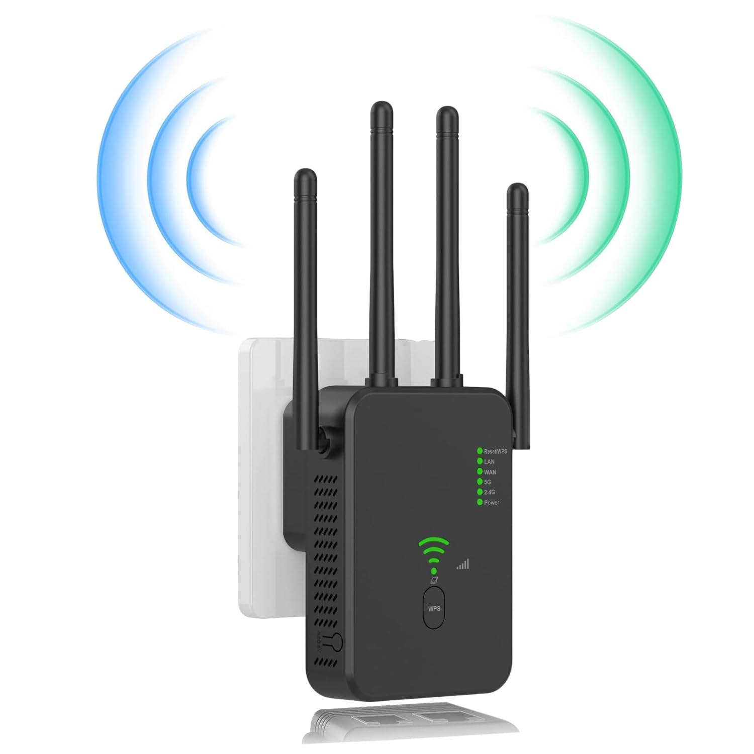 Photo 1 of WiFi Repeater,WiFi Extender Signal Amplifier,4 Antennas,2 LAN Ports, Dual Band Extender 2.4G/5G,Cover up to 12880 sq.ft & 100 Devices,WiFi Amplifier for Offices and Home