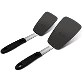 Unicook 2-Piece Silicone Spatula Turner Set for Everyday Cooking, Black | Flexible Heat-Resistant Silicone Head, Non-Stick Safe, Non-Slip Grip, Sturdy Design for Flipping Eggs Burgers &amp; More