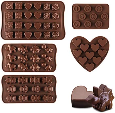 5 Pack Silicone Candy Molds - Silicone Molds For Fat Bombs - Candy Molds Silicone - Chocolate Molds Silicon Molds Dinosaur Candy Mould Heart Molds Hard Candy Molds Fat Bomb Molds