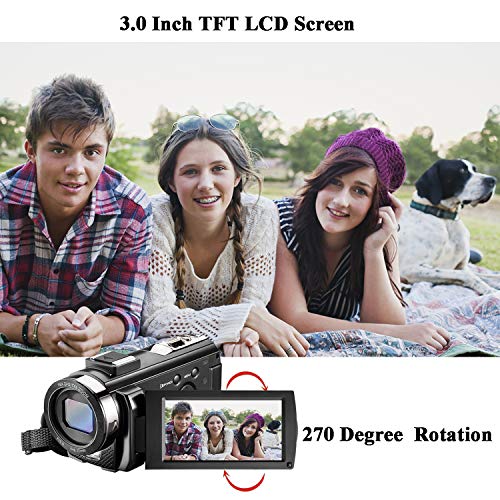Video Camera Camcorder with Remote Control, Aasonida YouTube Camera 30FPS 1080P with Hot Shoe and 2 Batteries, 24MP 3 Inch Screen 270 Degree Rotation Screen 16X Digital Zoom, Pause Function - Thumbnail 6