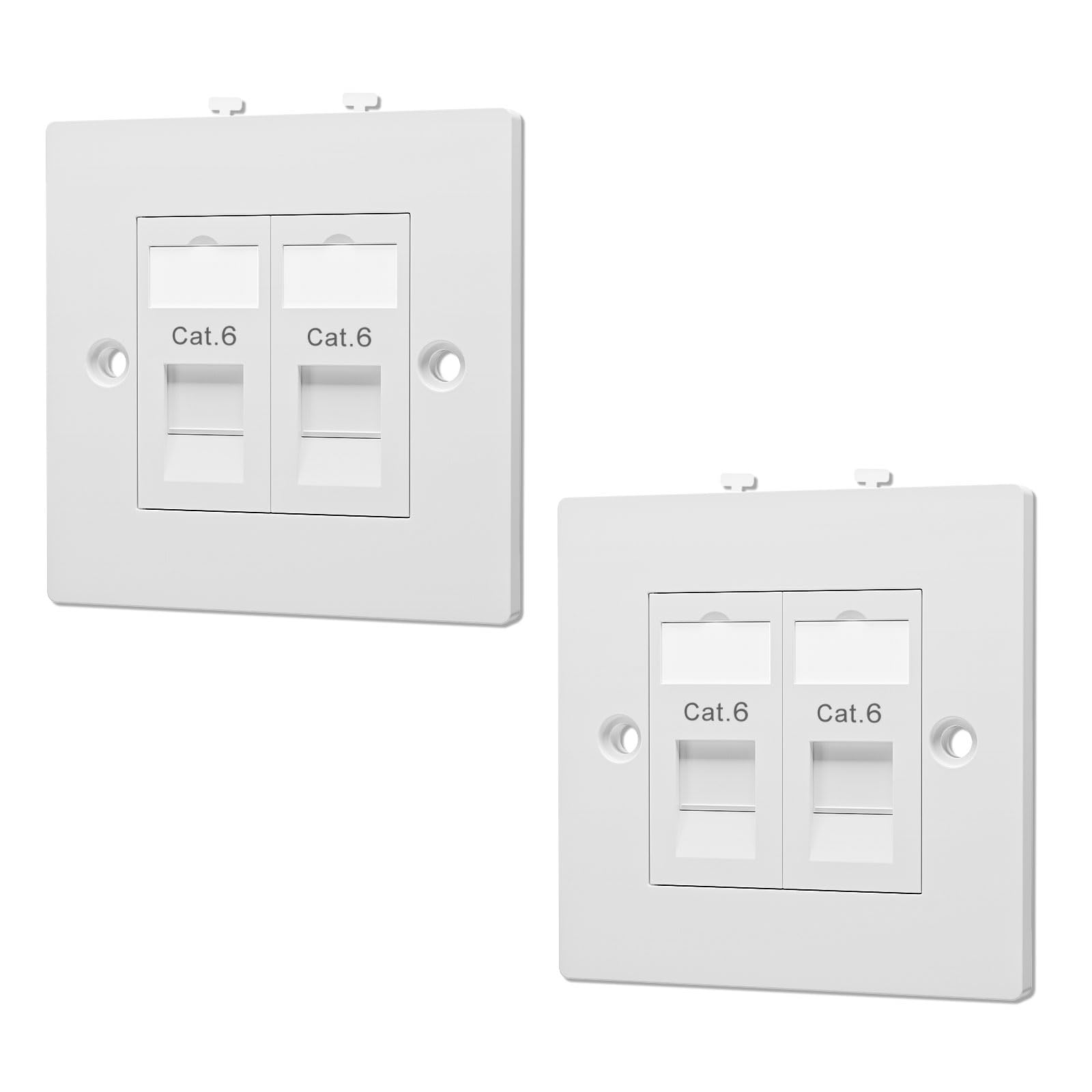 FGB RJ45 Socket Faceplate Wall Plate, RJ45 Wall Sockets Cat6 Double Port Network Wall Socket for CAT6/CAT5E/CAT5 Ethernet Cable with Keystones Jacks, 2 Pack