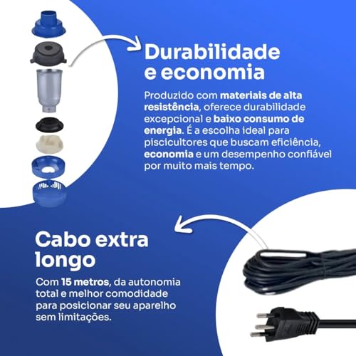 Aerador Chafariz 1.5cv 1.1kw Piscicultura Potente Oxigenio Bomba Lago Agua Peixes Tanque Oxigenador 15 Metros Fio