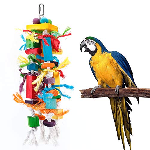 Bvanki Bird Toys, Parrot Chewing Toy, Multicolored Wooden Blocks Tearing Toys for African Grey Cockatiel Conure Cockatoo and Medium Amazon Parrot