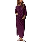 Halfword 2 Piece Sets for Women Oversized Shirt and Maxi Skirt Set Vacation Clothes Casual Lounge Set with Pockets
