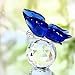 H&D Crystal Flying Butterfly with Crystal Ball Base Figurine Collection Cut Glass Ornament Statue Animal Collectible (Blue)
