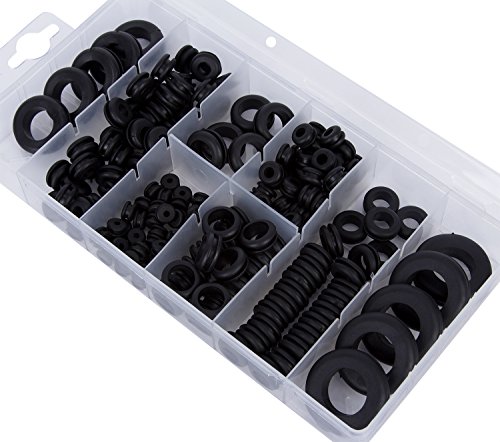 Sadzero 180 Pcs Rubber Grommet Plug Set Electrical Wire Gasket Assortment Kit, 8 Different Sizes for Wire, Plug and Cable with See-Through Divided Organizer Case Ideal for Automotive, Plumbing, and PC