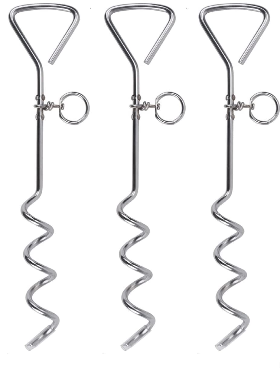 16" Heavy Duty Ground Spike Stake (41cm) Dog Chains for outside Dog Tie Out Cable Steel Spiral Dog Tether Outdoor Dog Camping Accessories (Stake Only) (3 Pack)