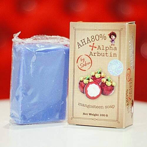 Mangosteen Soap, Alpha Arbutin Whitening Herbal Soap AHA 80% By Sabu,skin Lightening, White