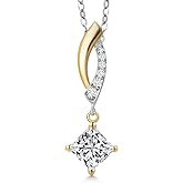 Gem Stone King 925 Silver and 10K Yellow Gold 5MM Princess Cut Gemstone Birthstone and White Lab Grown Diamond Pendant Necklace for Women | With 18 Inch Chain