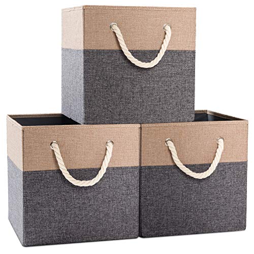 Prandom Large Foldable Cube Storage Bins 13x13 inch [3Pack] Fabric