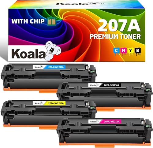Koala 207A (with Chip) Toner Cartridge Compatible with HP Toner 207A W2210A W2211A W2212A W2213A for HP Color LaserJet Pro MFP M283fdw M283fdn Color LaserJet Pro MFP M282nw M255nw M255dw (4-Pack)