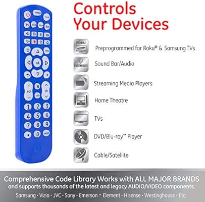 Ge Backlit Universal Remote Control For Samsung Vizio Lg Sony Sharp Roku Apple Tv Rca Panasonic Smart Tv Streaming Players Blu Ray Dvd 4 Device Blue Ge Backlit Universal Remote Control For Samsung Vizio Lg Sony Sharp Roku Apple Tv Rca Panasonic Smart Tv Streaming Players Blu Ray Dvd 4 Device Blue