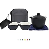Coolpei Porcelain Chinese Gongfu Tea Sets for Adults Portable Kungfu Teapot and Cup Set Small Ceramic Tea Party Set Travel Teaset with Lid for Home Gifting Outdoor and Office (Black)